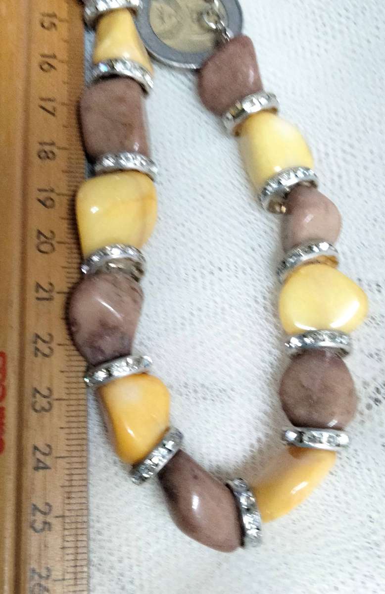 Necklace Jasper semiprecious gemstones yellow+brown+chain Silver tone Look at my Buy Now-No Waiting