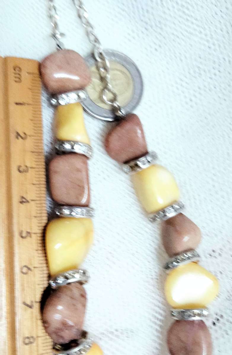 Necklace Jasper semiprecious gemstones yellow+brown+chain Silver tone Look at my Buy Now-No Waiting