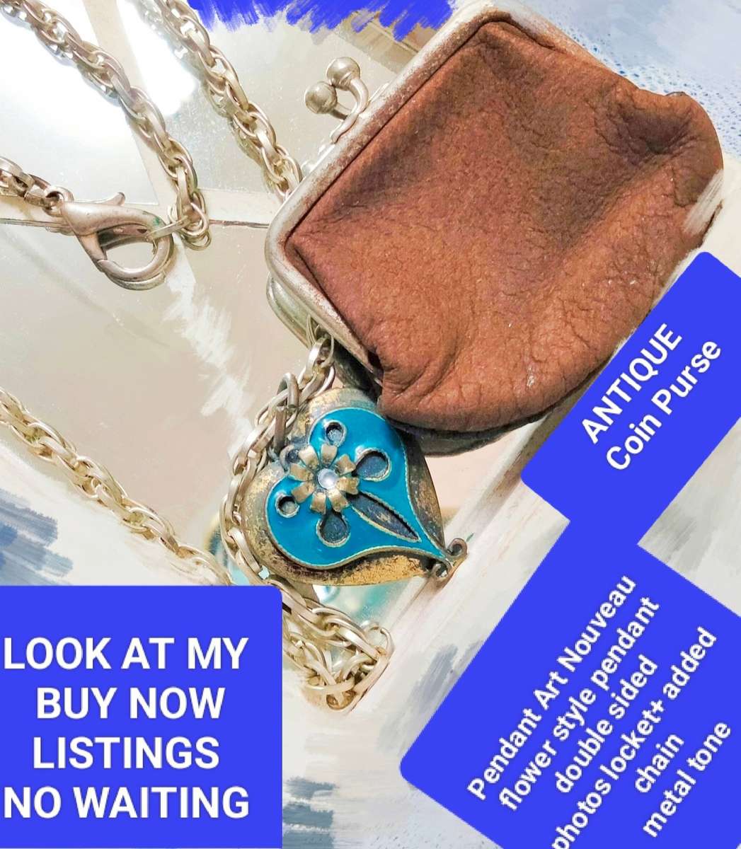 Pendant Heart Double sided hinged Nouveau style oxidised tone+1 chain metal tone+COIN Purse