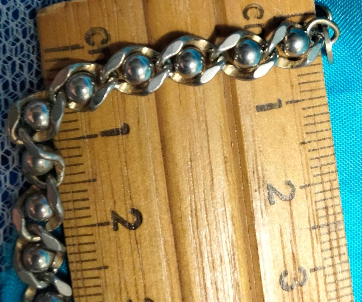 Bracelet vintage Stamped < CRIS  NS Bracelet Flat Curb ball link   Gold/Silver tone plate