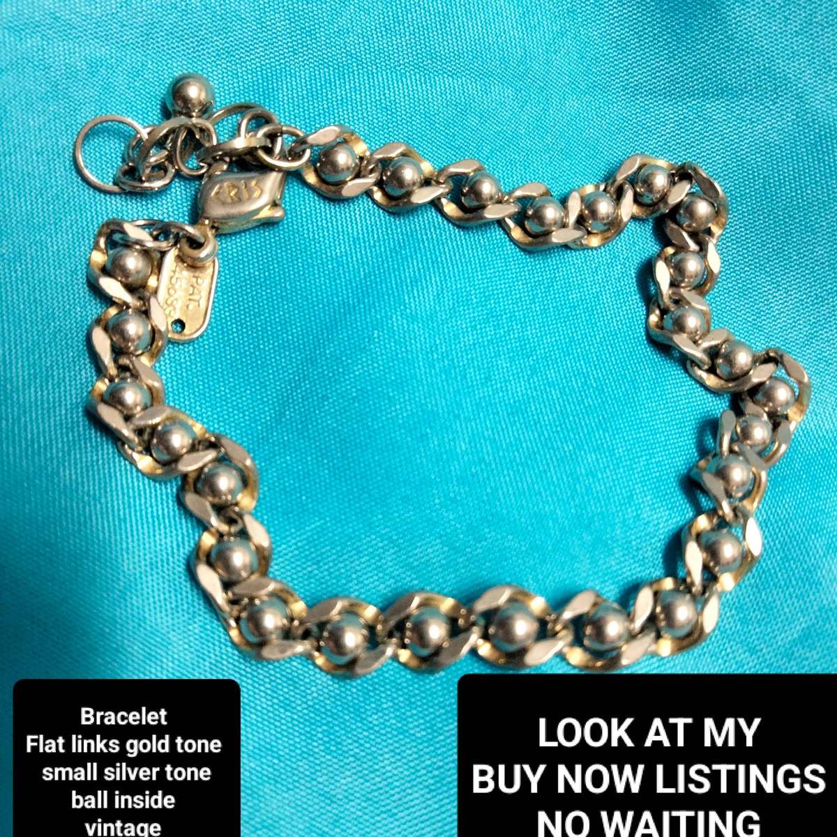 Bracelet vintage Stamped < CRIS  NS Bracelet Flat Curb ball link   Gold/Silver tone plate