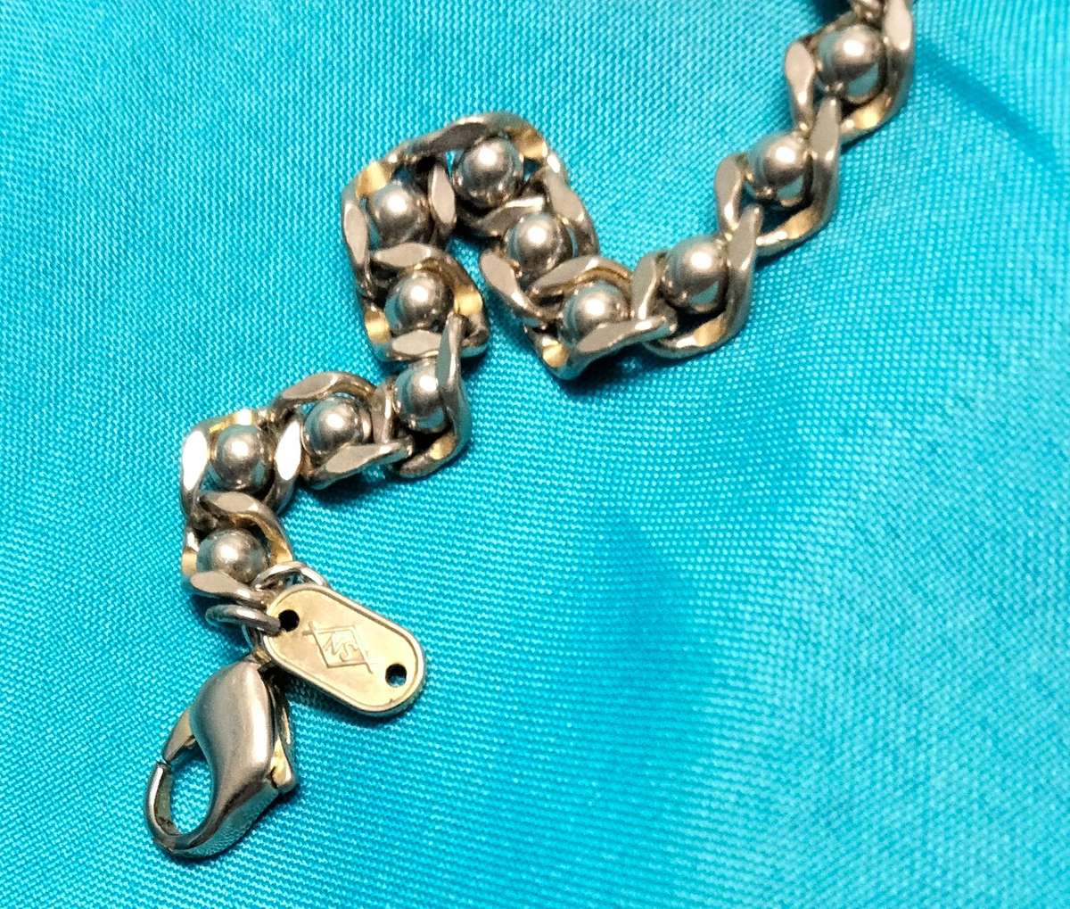 Bracelet vintage Stamped < CRIS  NS Bracelet Flat Curb ball link   Gold/Silver tone plate