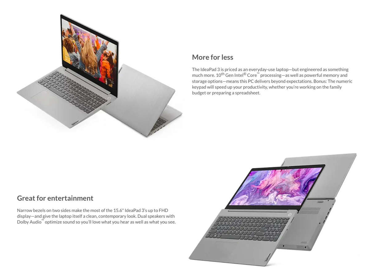 15.6" Lenovo IdeaPad 3 Notebook *** Intel i3-10th Gen / 256GB SSD + 1TB HDD *** (New | Open Box)