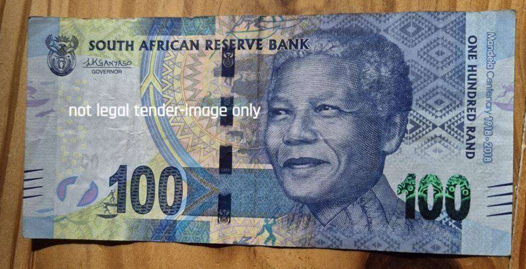 South African 100 Rand commemorative banknote featuring Nelson Mandela. 2018 centenary