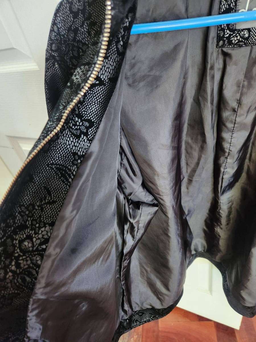 Women's Black Floral Jacket with Gold Zips