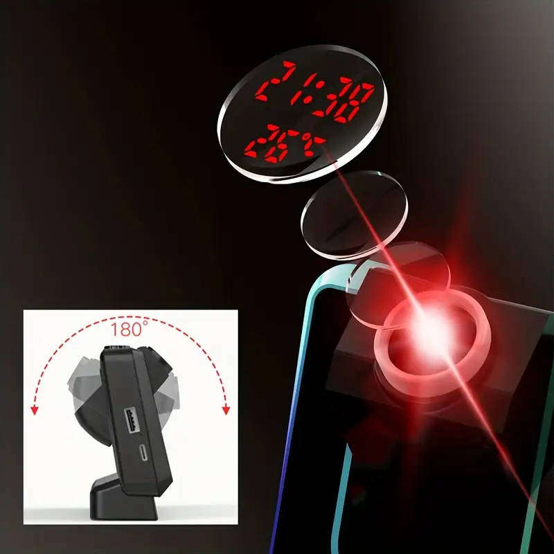 Wake Up! Alarm Clock LED Night Light Time Projector incl USB Charging, Multi-Color Display