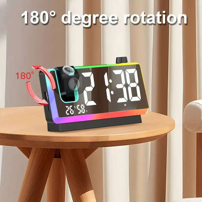 Wake Up! Alarm Clock LED Night Light Time Projector incl USB Charging, Multi-Color Display