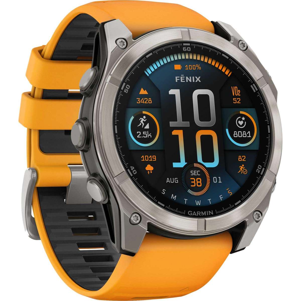 Garmin Fenix 8  51 mm, AMOLED Sapphire, Titanium with Spark orange/graphite silicone band