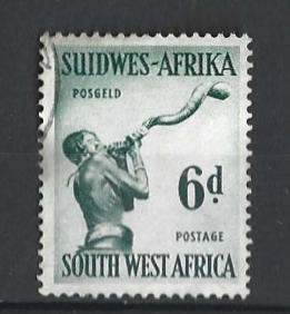 South West Africa SACC 197b 6d Myrtle Green watermark Coat of Arms very fine used