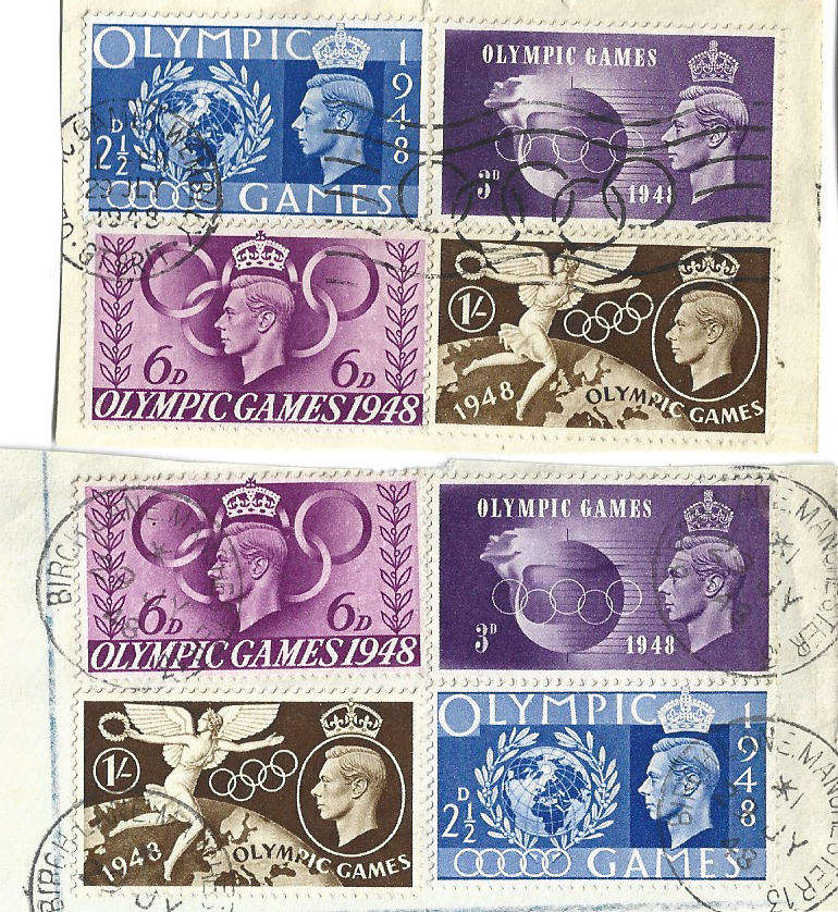 GB 1948  Olympic Games KGV1 sets on piece cancelled day of issue one  with Olympic motive