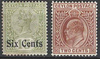 Ceylon Hinged Mint SG250 and 265 .Victoria and Edward  V11