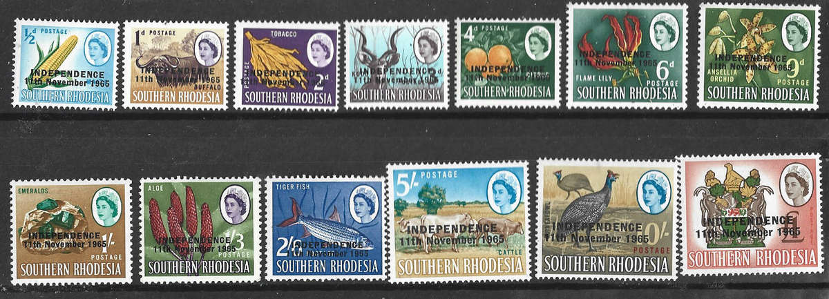 Southern Rhodesia 1964 issue overprinted Independence 11/11/65 MNH set without Churchill