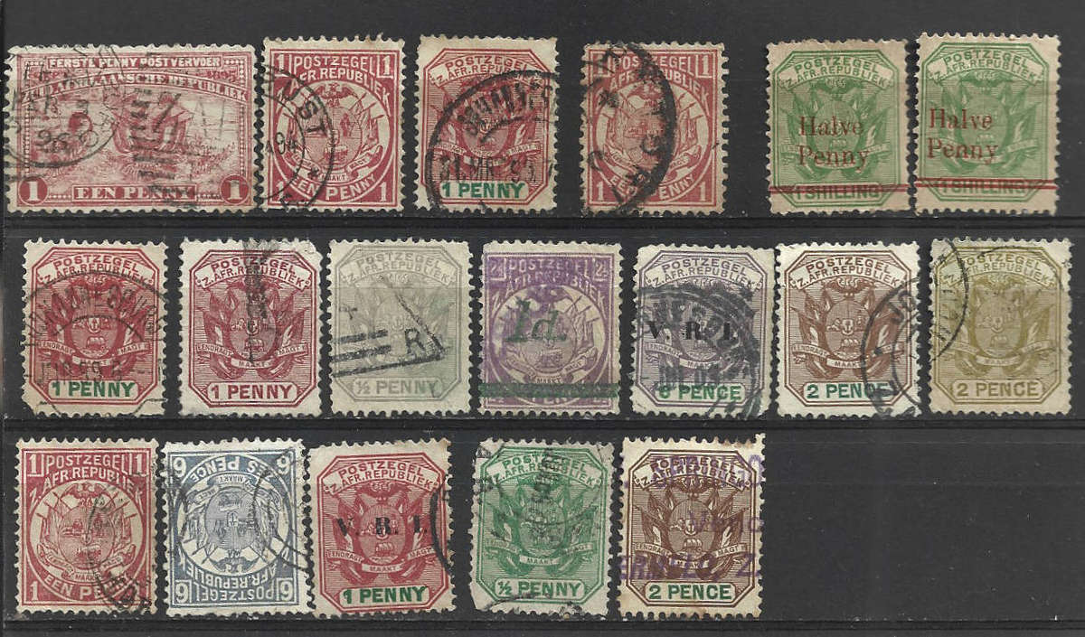 Transaal used selection with 1/2d on 1/-  x 2 both hinged mint