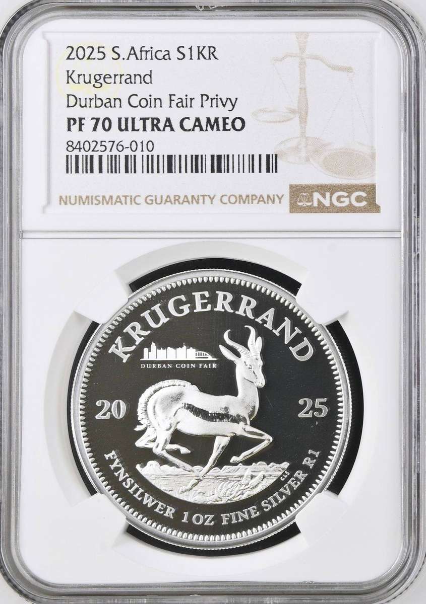 CRAZY R1 Start - 2025 Silver Durban Privy Krugerrand 1oz "Durban Coin Fair Privy" PF 70 NGC