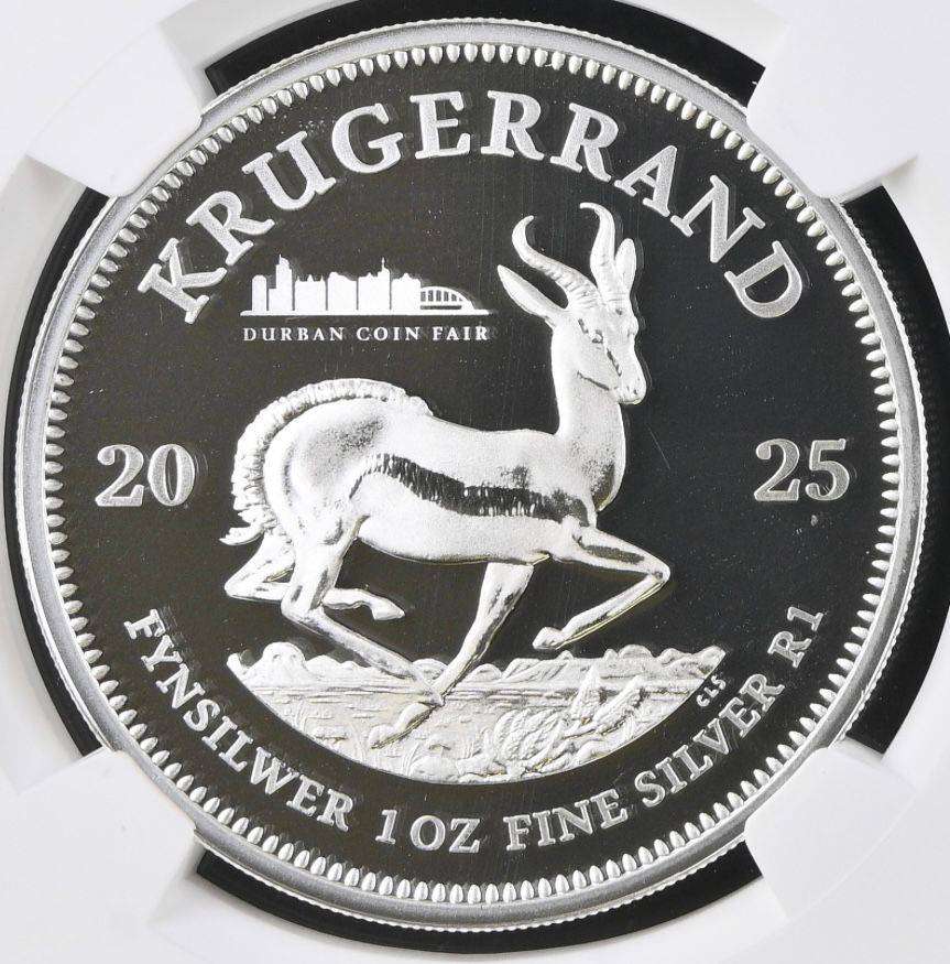CRAZY R1 Start - 2025 Silver Durban Privy Krugerrand 1oz "Durban Coin Fair Privy" PF 70 NGC