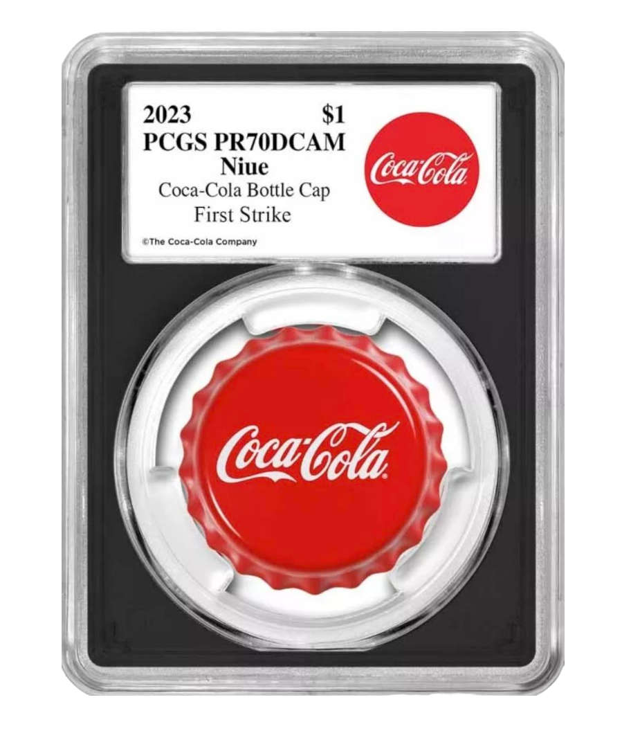 Coca-Cola® Silver Bottle Cap PR 70 PCGS (First Strike) $1 Niue 2023.