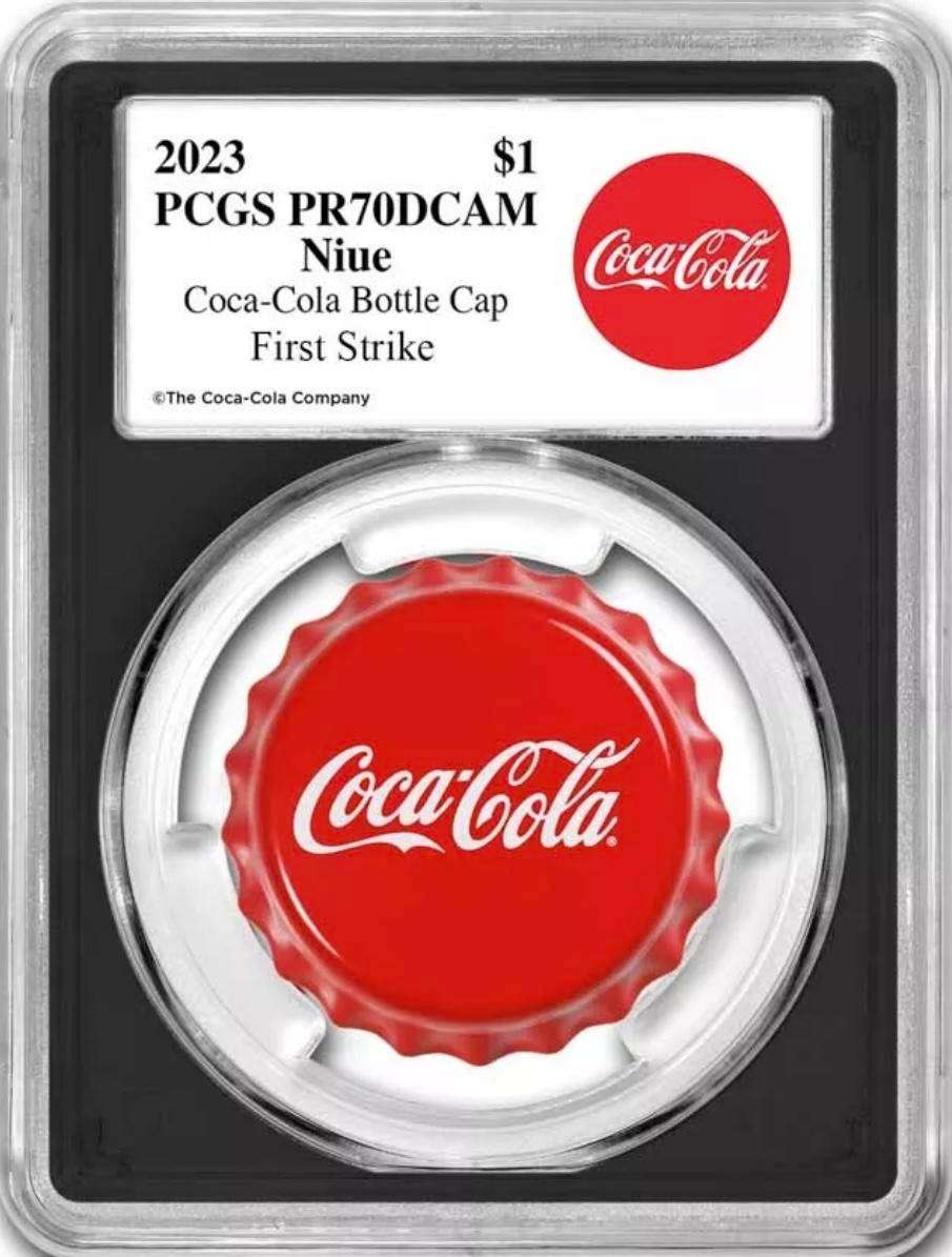 Coca-Cola® Silver Bottle Cap PR 70 PCGS (First Strike) $1 Niue 2023.