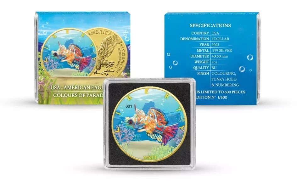 Fish Eagle Colour Of Paradise II USA American Eagle 2023 1oz Pure Silver Colorized Coin