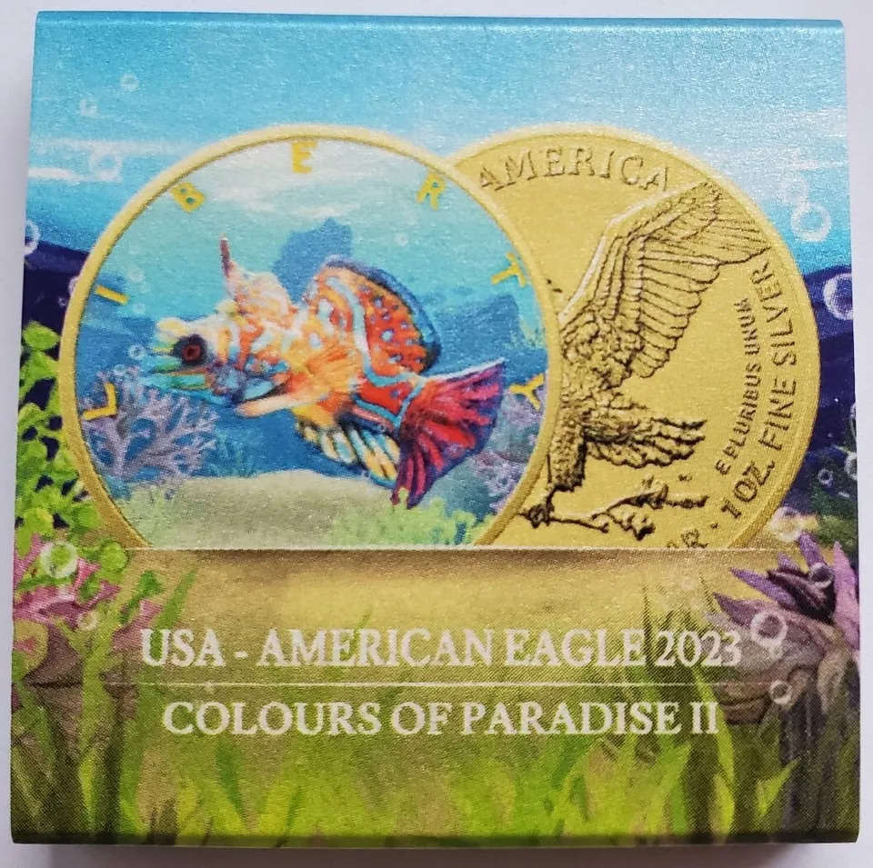 Fish Eagle Colour Of Paradise II USA American Eagle 2023 1oz Pure Silver Colorized Coin