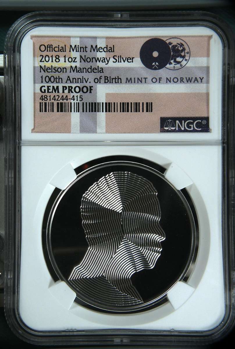 2018 1oz Norway Nelson Mandela 100th Anniv. of Birth Official Mint Medal SILVER NGC Grade Gem PROOF