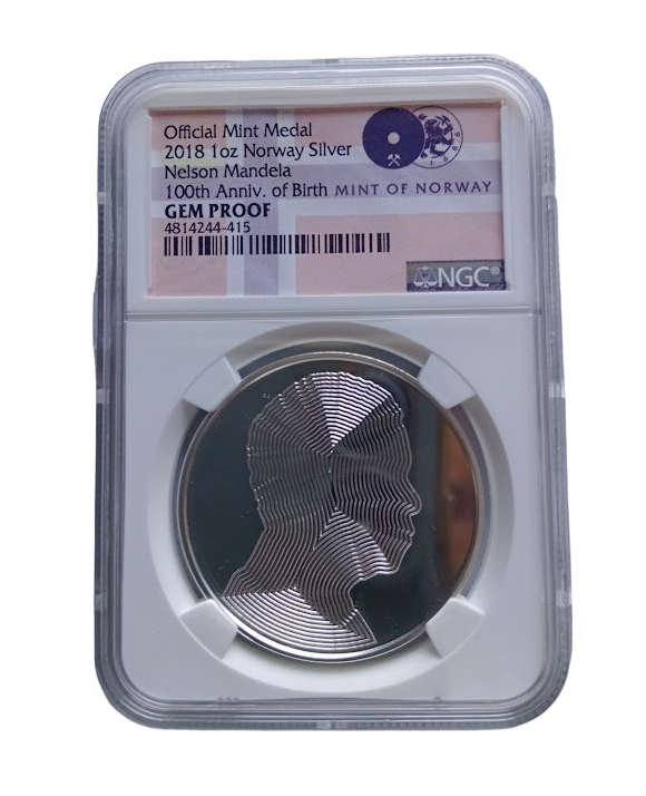 2018 1oz Norway Nelson Mandela 100th Anniv. of Birth Official Mint Medal SILVER NGC Grade Gem PROOF