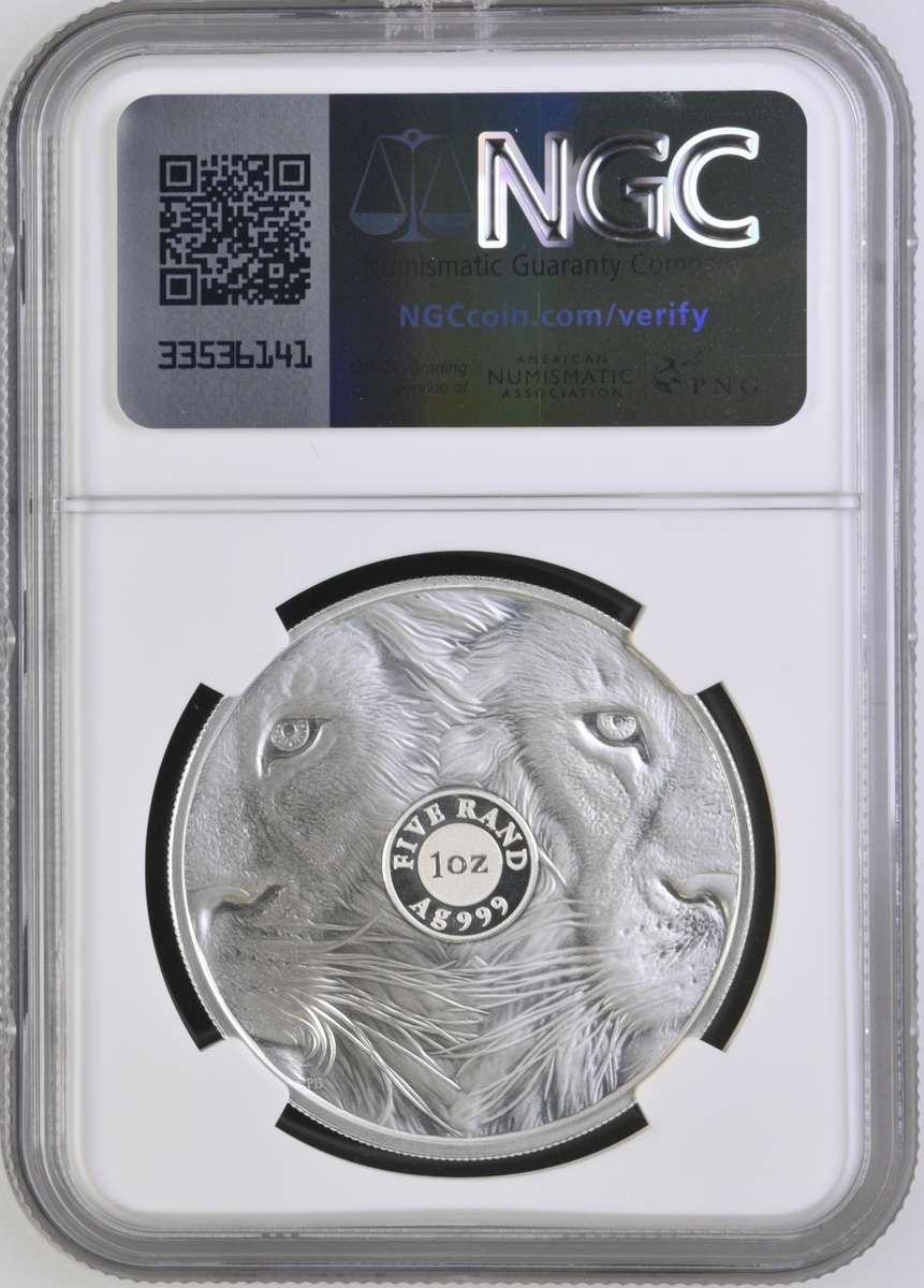 South Africa: 2019 1oz Silver R5 Big 5 Series II  Lion PF 68 Ultra Cameo NGC Graded PF 68