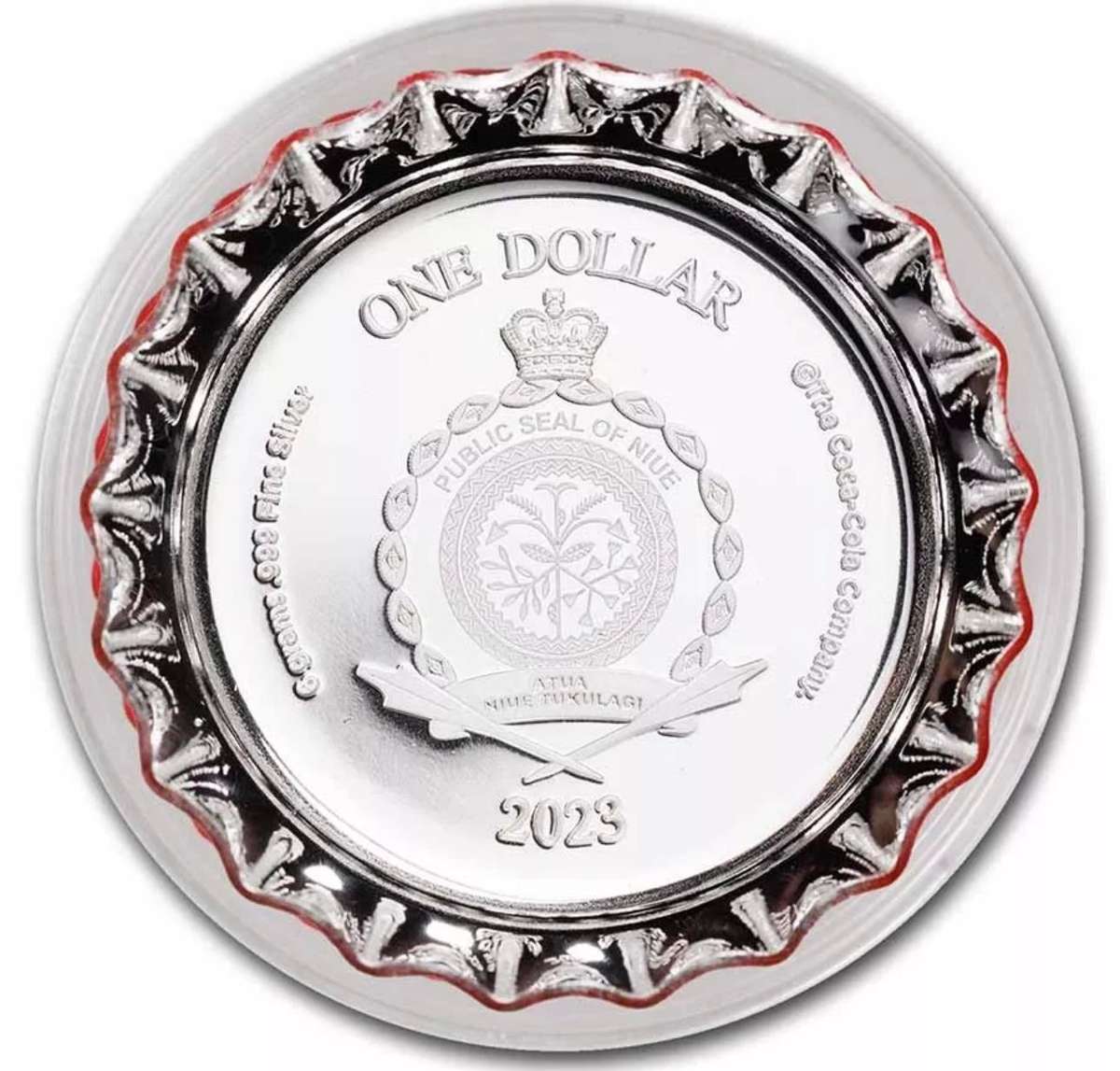 Coca-Cola® Silver 6 grams Bottle Cap $1 Niue 2023. Sealed.