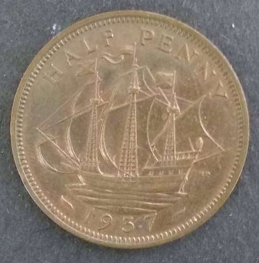 Great Britain - 1937 - Geo 6 - ½d copper coin half penny uncirculated . Clean condition . Q5014 .