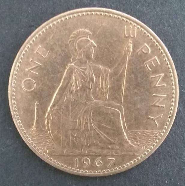 Great Britain - 1967 - 1d copper coin . Good appearance . Ungraded . Q5016 .