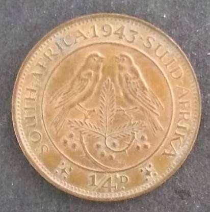 South Africa - 1943 - ¼d  farthing copper coin. Clean condition . Fine appearance . Q5019 .