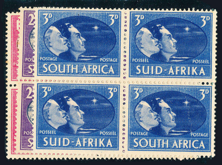 South Africa - 1946 - Victory - set of 3 mint unhinged blks of 4 . SACC 107-109 .