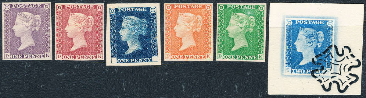 Great Britain - 1940 - Exhibition Stamps - selection of five 1d mint hinged imperf stamps & 2d blue