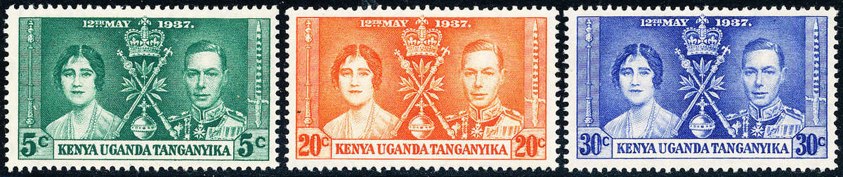 Kenya Uganda Tanganyika - 1937 - Coronation - set of 3 mint hinged . SG 128-130 .