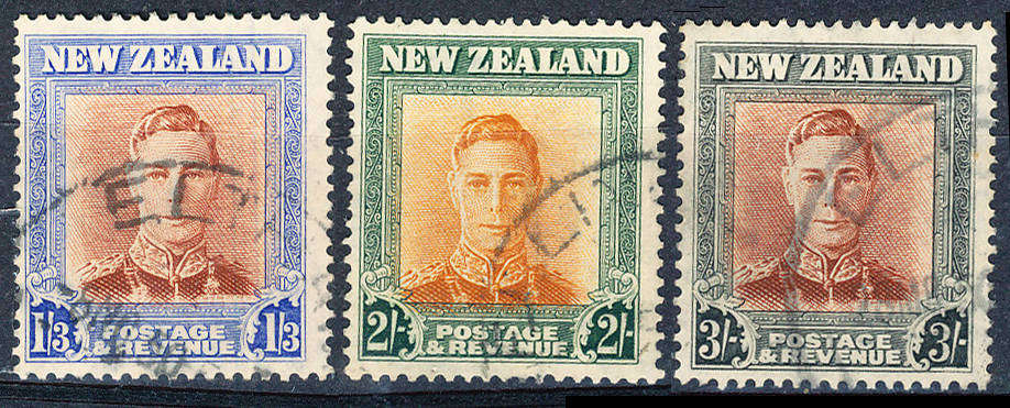 New Zealand - 1947 - Geo 6 - 1s 3d, 2s, 3s fine used . SG 687-689 .