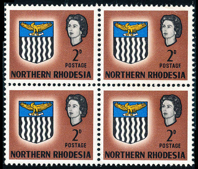 Northern Rhodesia - 1963 - Eliz Defins - 2d blk of 4 fine used . SG 77 .