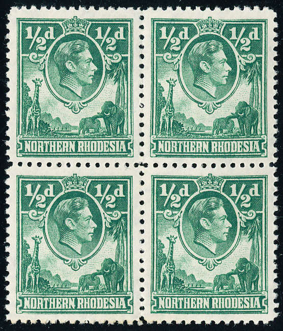Northern Rhodesia - 1938-53 - Geo 6 - ½d green blk of 4 mint unhinged . SACC 25 .