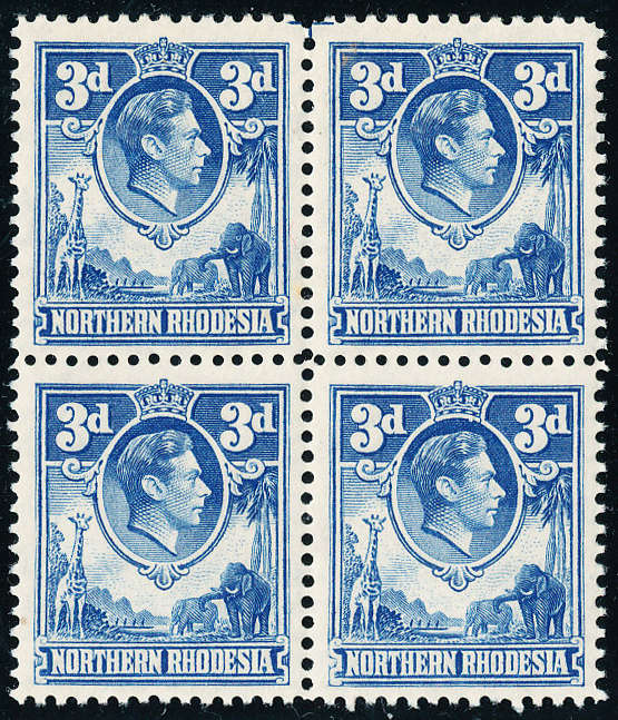Northern Rhodesia - 1938-53 - Geo 6 - 3d ultra blk of 4 mint unhinged . SACC 34 .