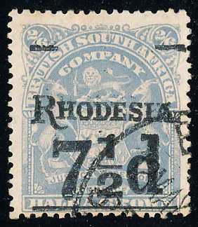 Rhodesia - 1909 - Surch - 7½d on 2s6d bluish-grey fine used . SG 116 .