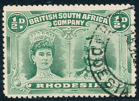 Rhodesia - 1910-1916 - Double-Heads - ½d blue-green perf 14 fine used . SG 120 .