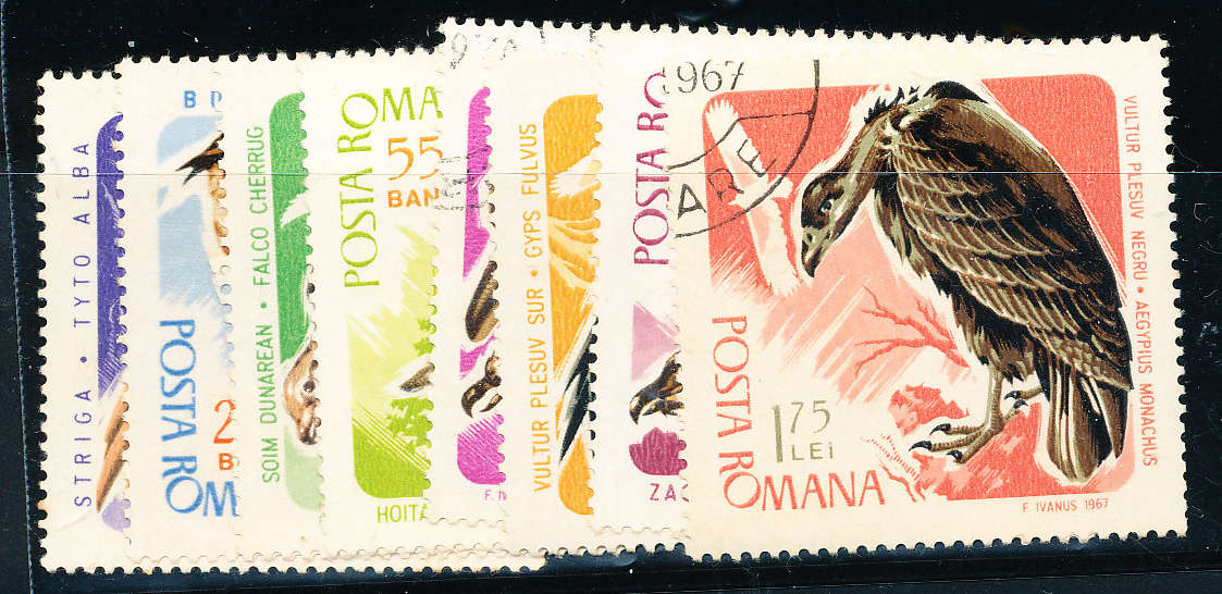 Romania - 1967 - Birds of Prey - set of 8 fine used . SG 3442-3449 .