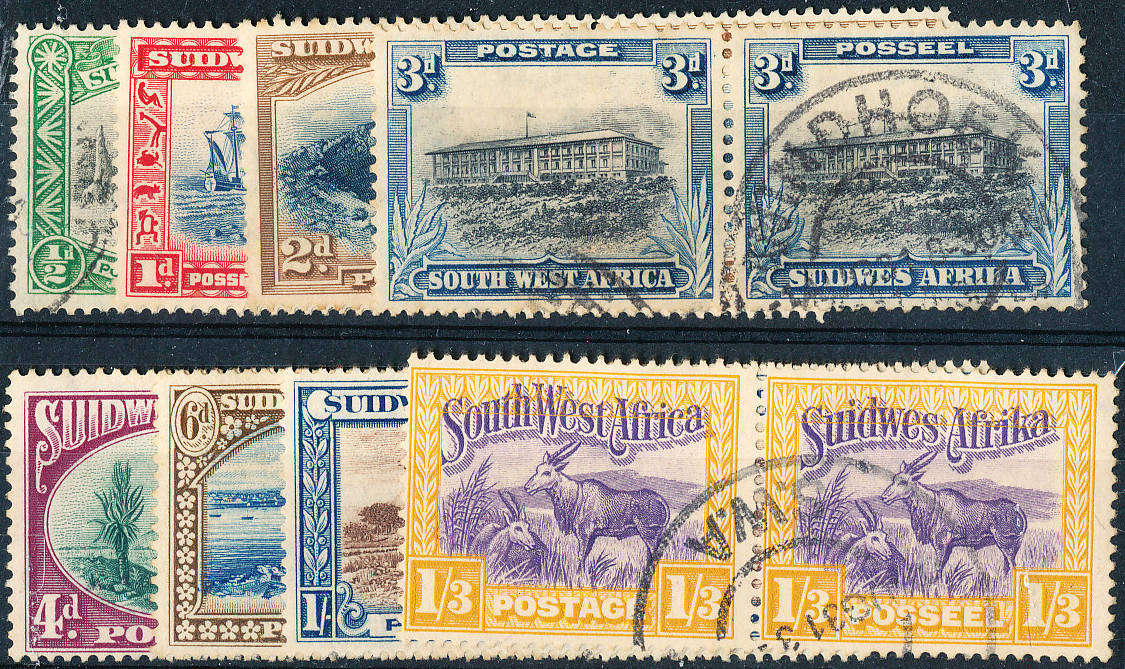 South West Africa - 1931 - Pict Defins - ½d to 1s 3d horiz pairs fine used . SG 103-110 .