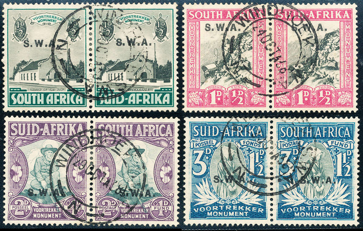 South West Africa - 1935-36 - Voortrekker Mem Fund - set of 4 horiz pairs fine used. SG 119-122 .