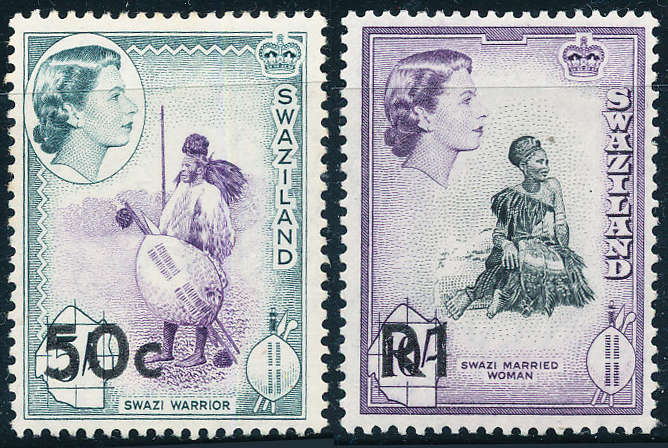 Swaziland - 1961 - Surch 50c & R1 type 1 ovpt mint hinged . SG 75-76 .