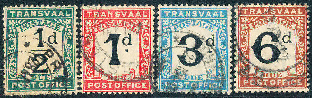 Transvaal Postage Dues - 1907 - ½d, 1d, 3d, 6d fine used . SG D 1-2, 4, 6 .