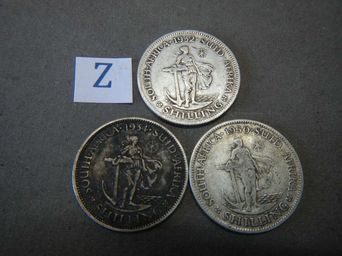 80 % SILVER -  3  ONE SHILLINGS - SA UNION - 1923-1950