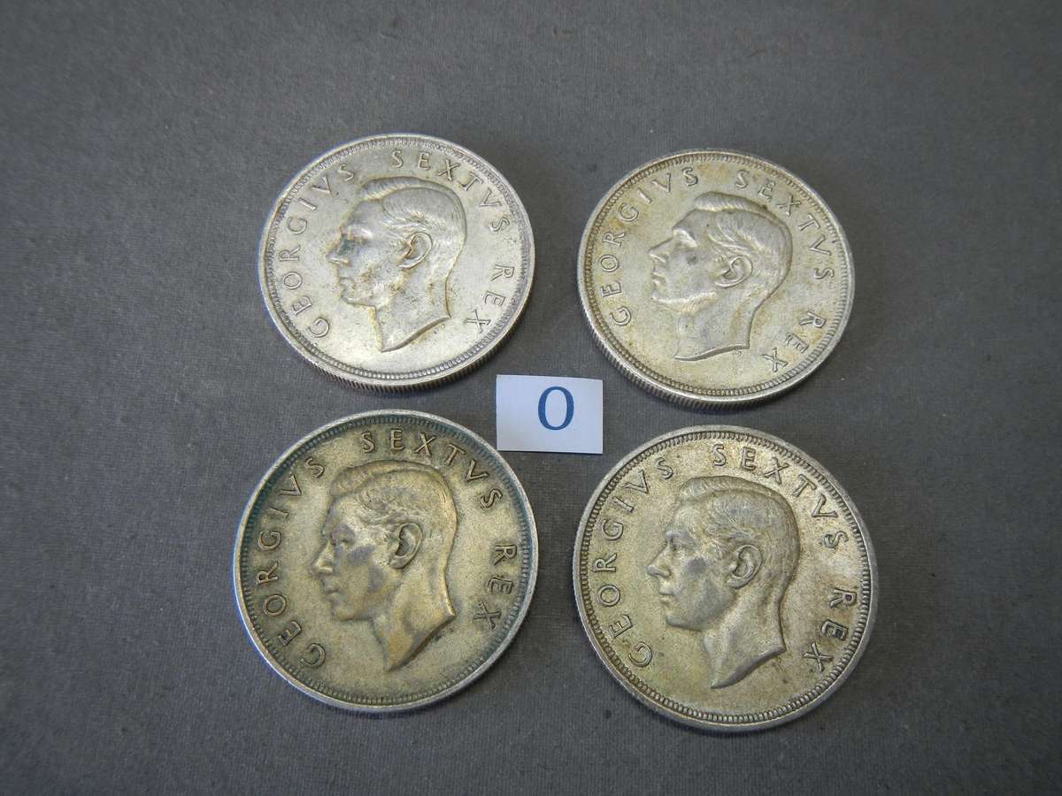 4x 1952 SILVER 5 SHILLING COIN - UNION OF SOUTH AFRICA (bid as a lot)