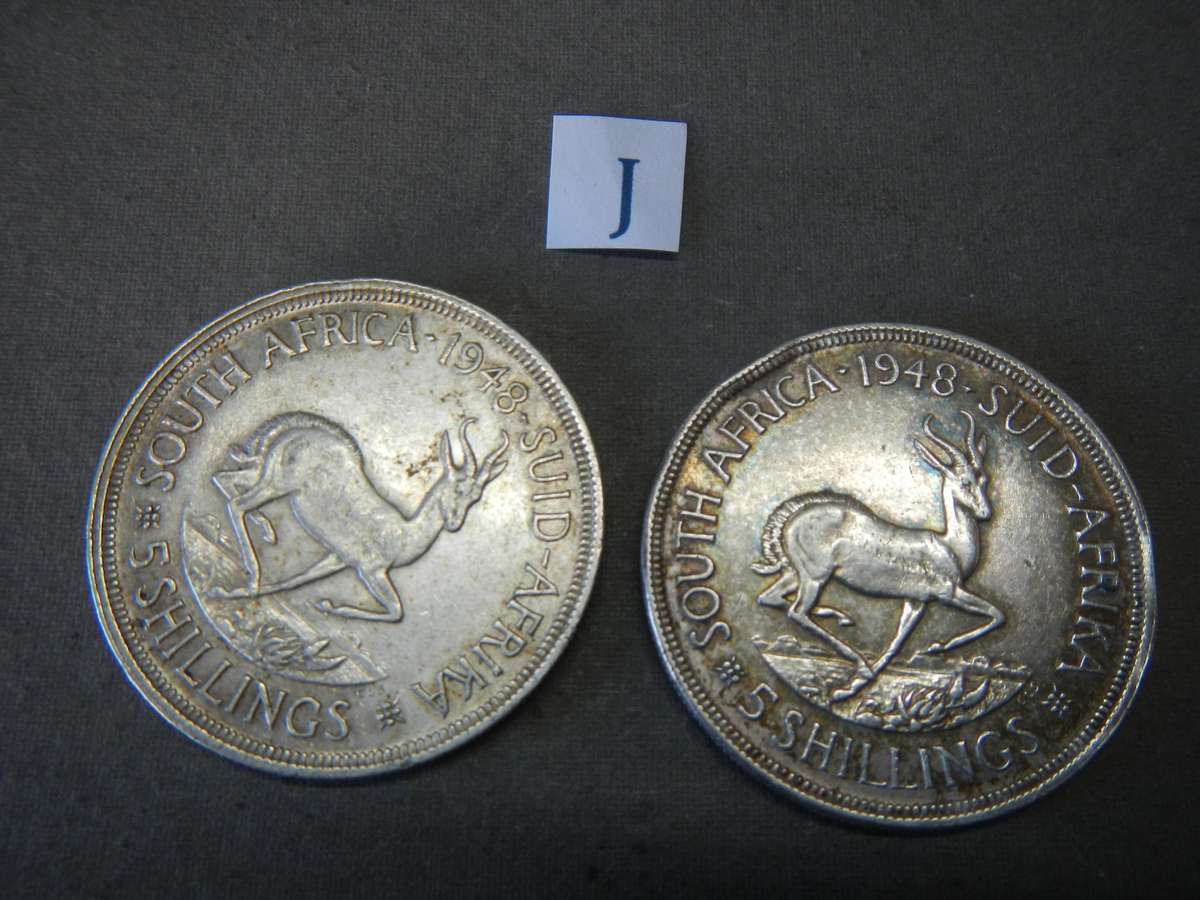 2x 1948 SILVER 5 SHILLING COIN - UNION OF SOUTH AFRICA (bid as a lot)