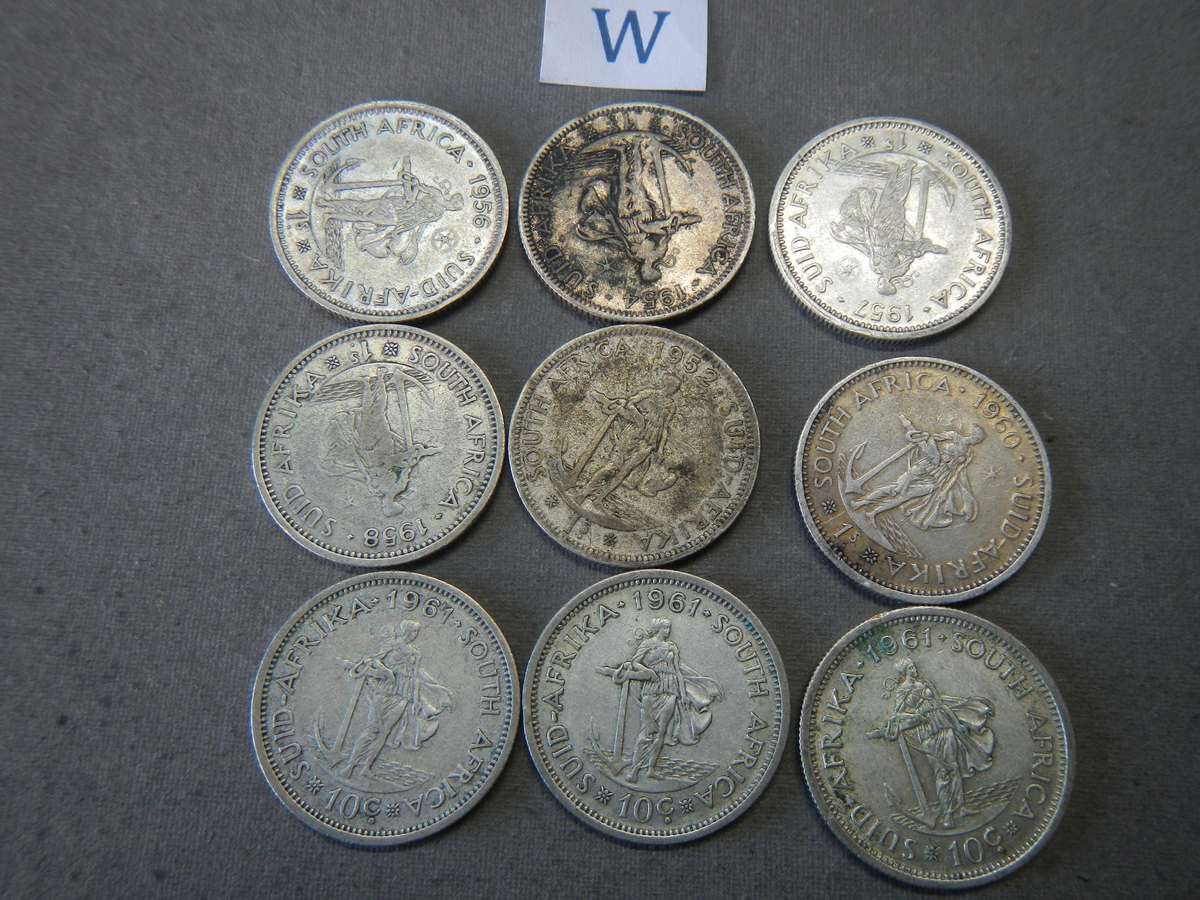 50 % SILVER -  9  ONE SHILLINGS - SA UNION - 1950-1964