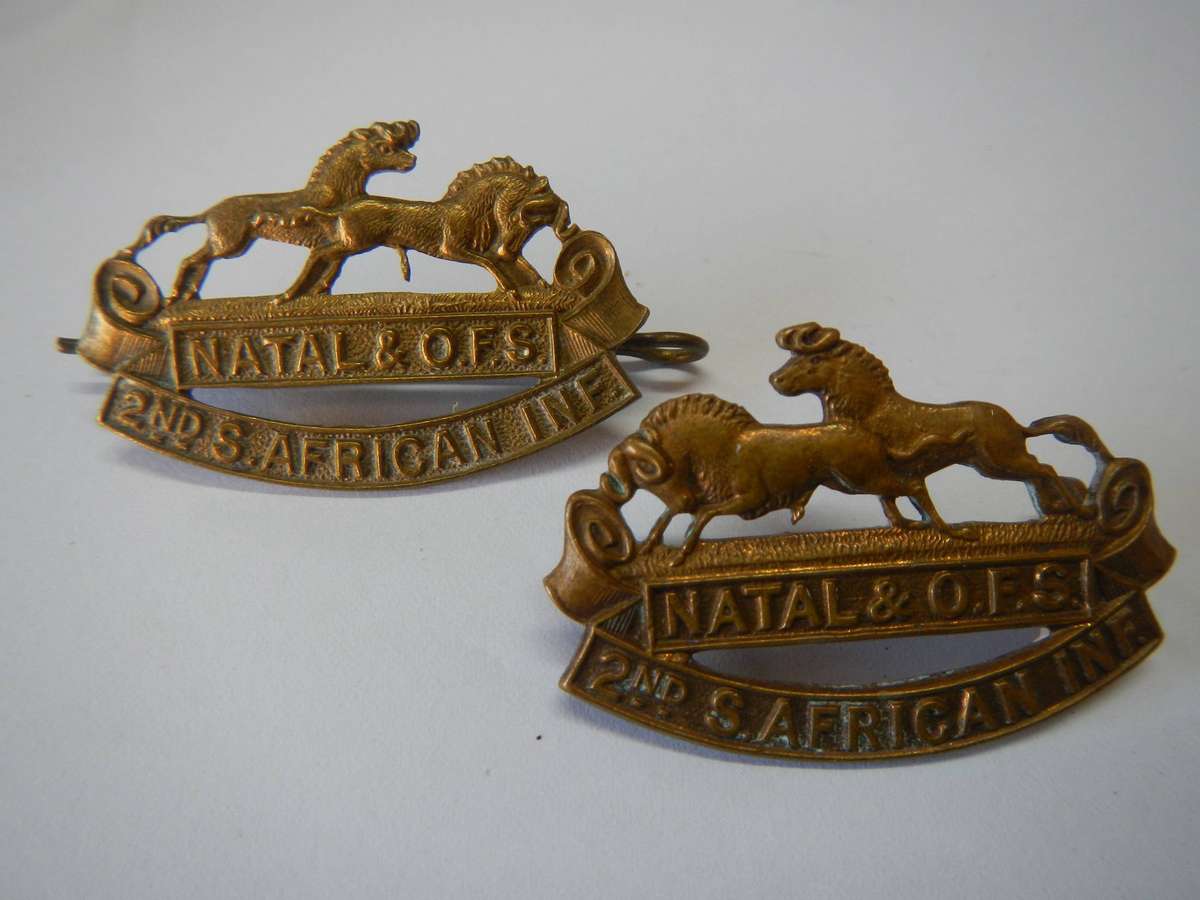 WW1  -  2nd South African infantry Regiment pair collar badges - condition as per photos