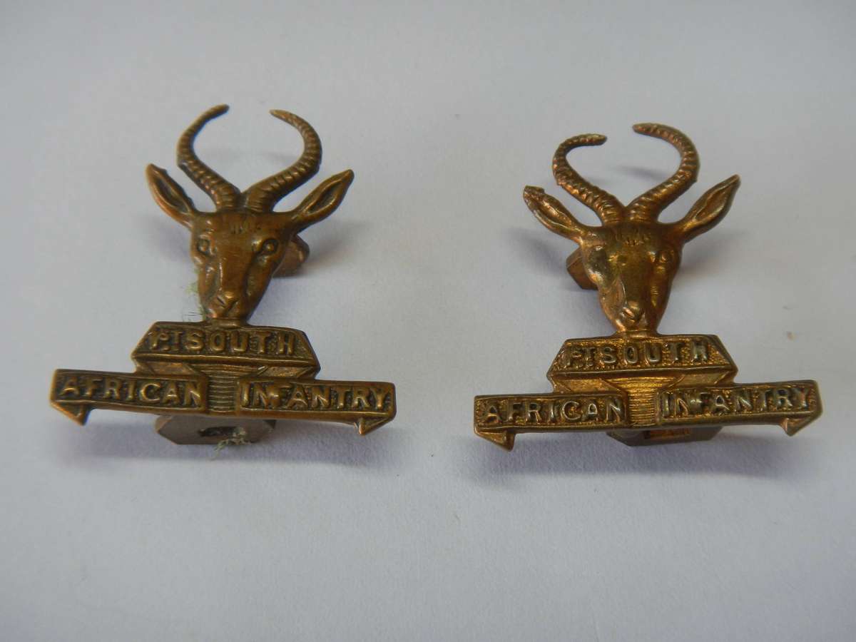 WW1  -  1st South African infantry Regiment pair collar badges - condition as per photos